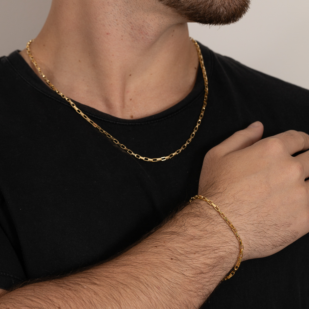 CORRENTE MASCULINA ELO CARTIER QUADRADO BANHO OURO 18K
