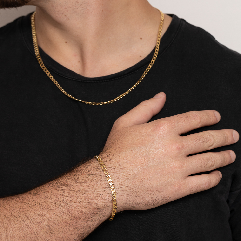 PULSEIRA MASCULINA ELOS GRUMET 4.8MM BANHO OURO 18K