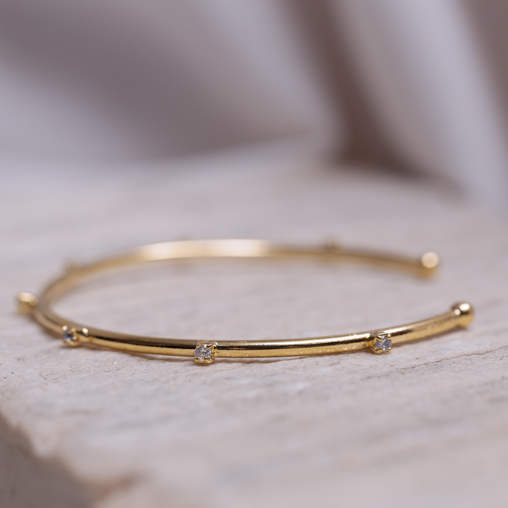 BRACELETE LISO E COM ZIRCÔNIAS BANHO OURO 18K