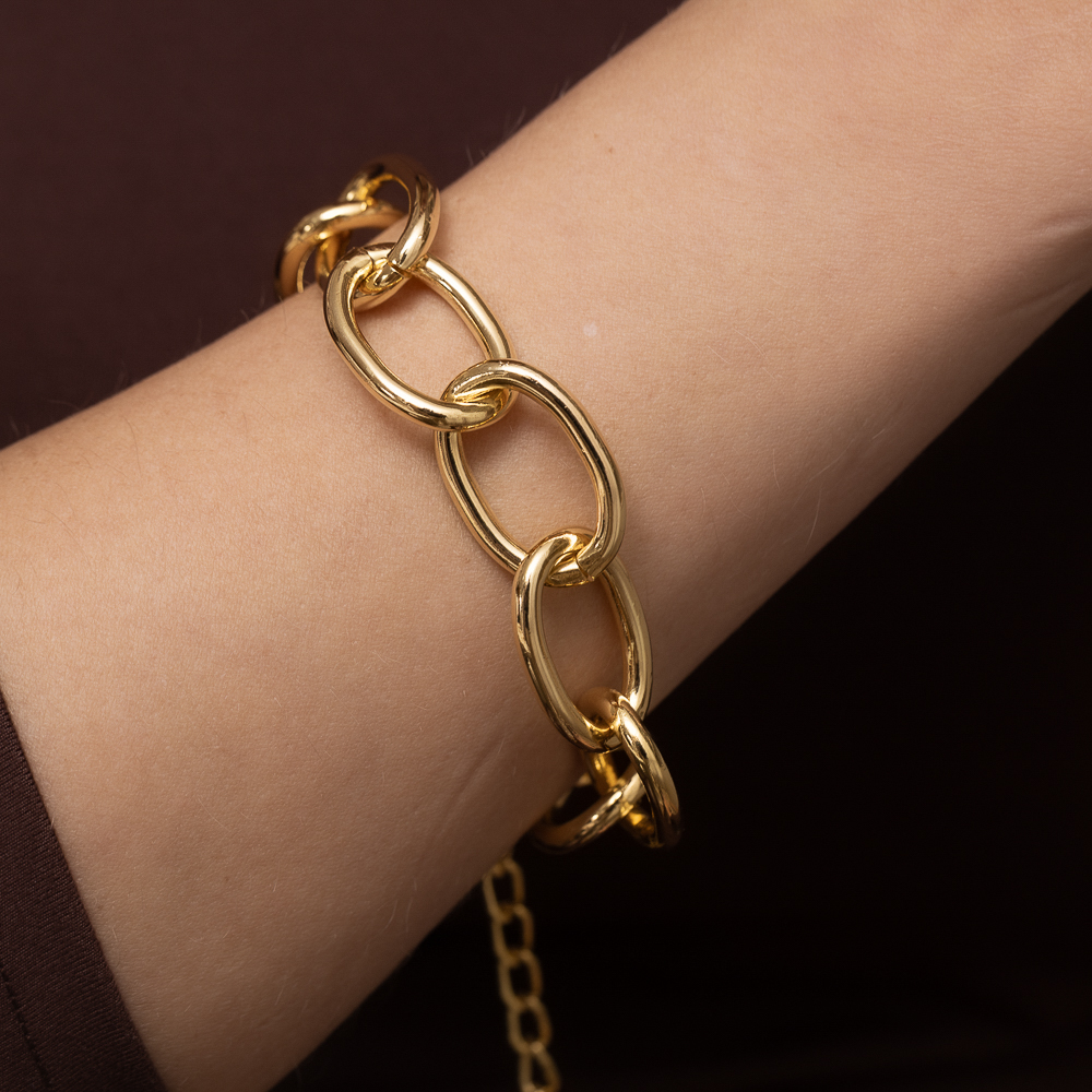 PULSEIRA ELOS CORRENTE GRANDE OVAL BANHO OURO 18K