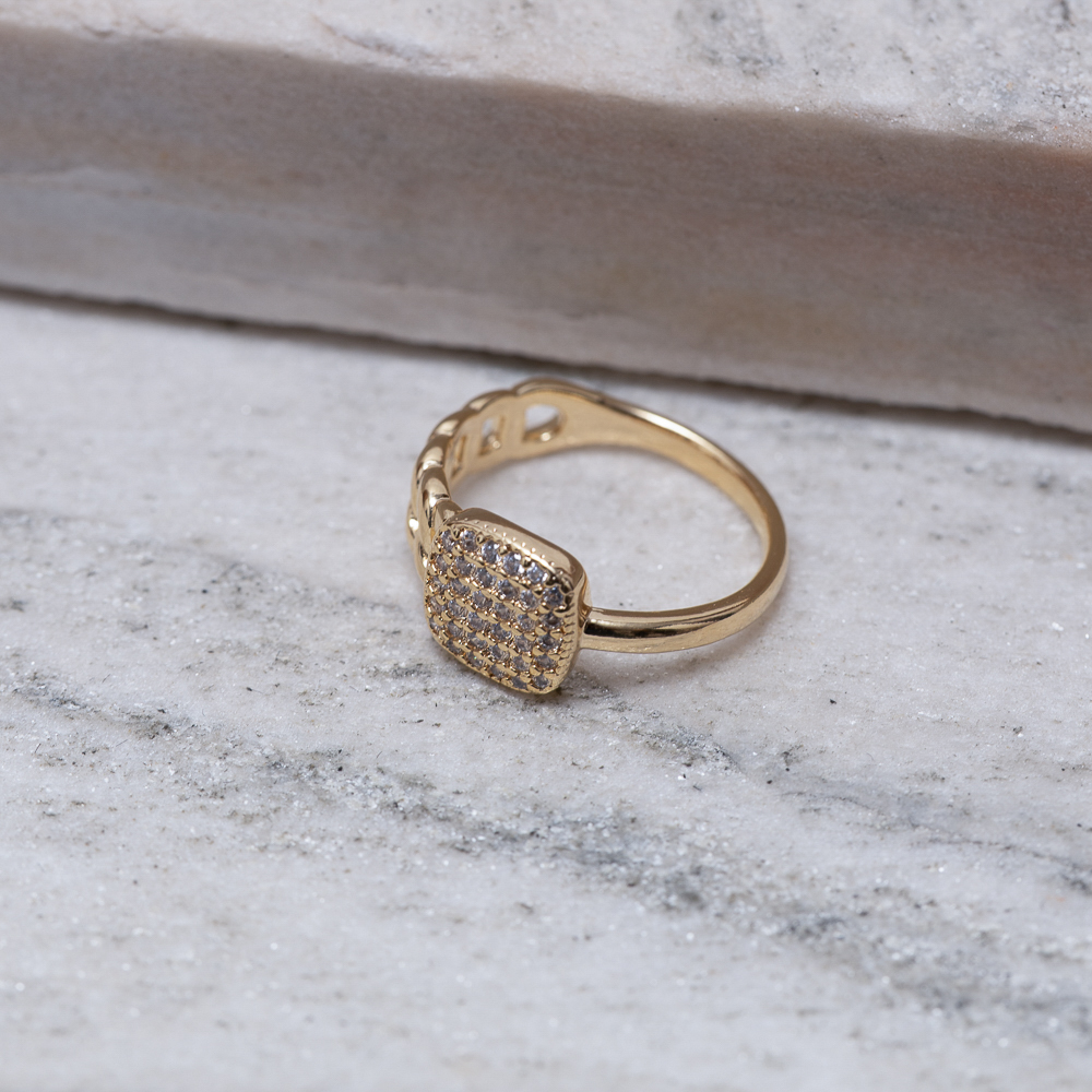 ANEL MIX COM CORRENTE CRAVEJADO BANHO OURO 18K