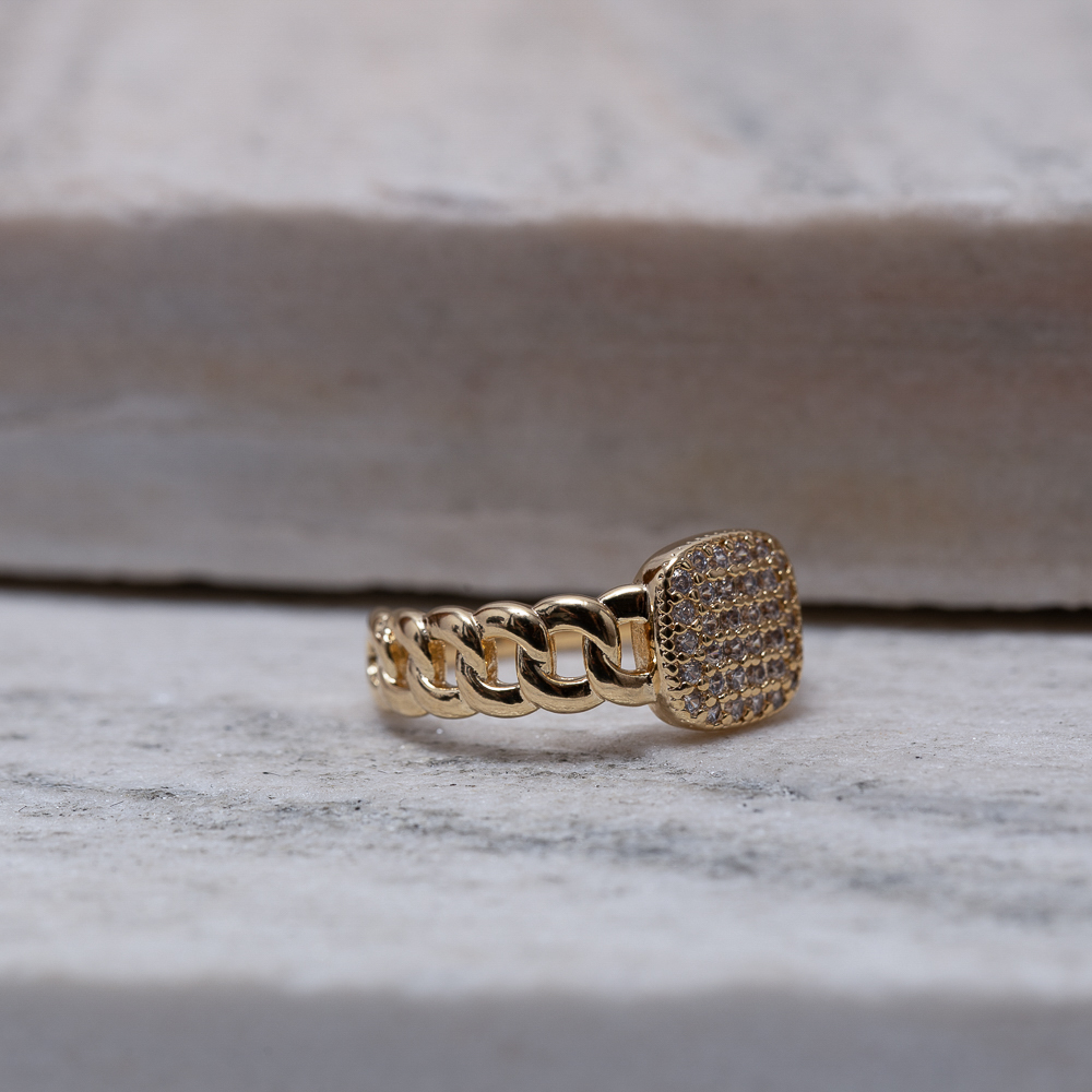 ANEL MIX COM CORRENTE CRAVEJADO BANHO OURO 18K