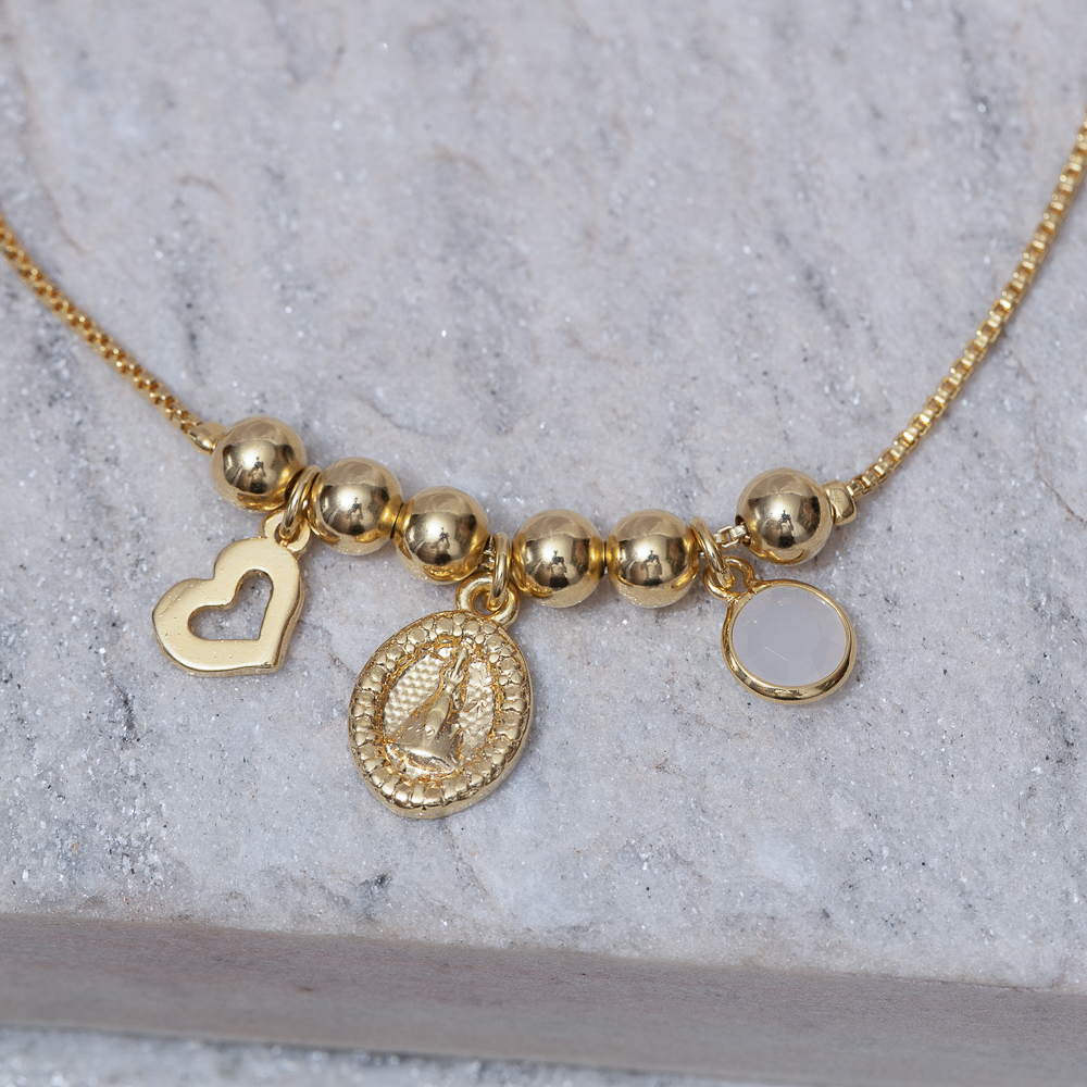 PULSEIRA COM PINGENTE NOSSA SENHORA BANHO OURO 18K