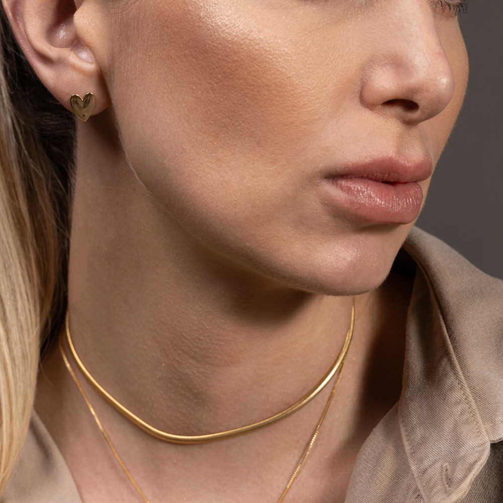 CONJUNTO CORAÇÃO LISO BANHO OURO 18K