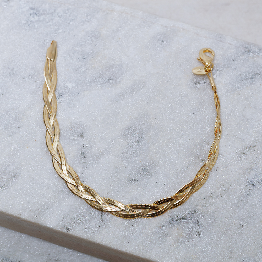 PULSEIRA FITA TRANÇADA ESPELHADA P BANHO OURO 18K