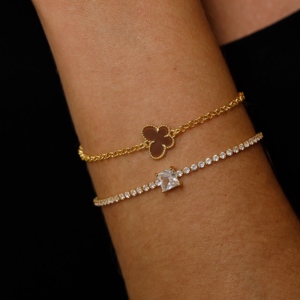 PULSEIRA BORBOLETA MORROM BANHO OURO 18K