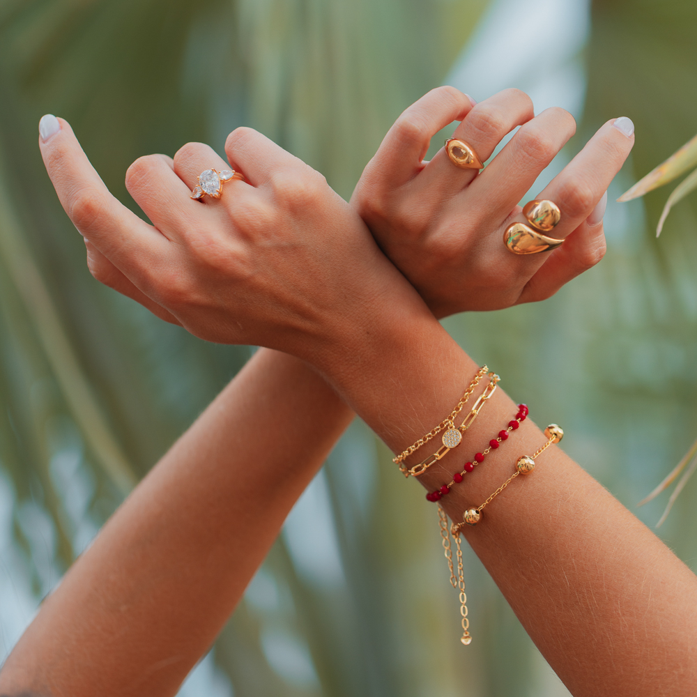 PULSEIRA BOLINHAS VINHO BANHO OURO 18K
