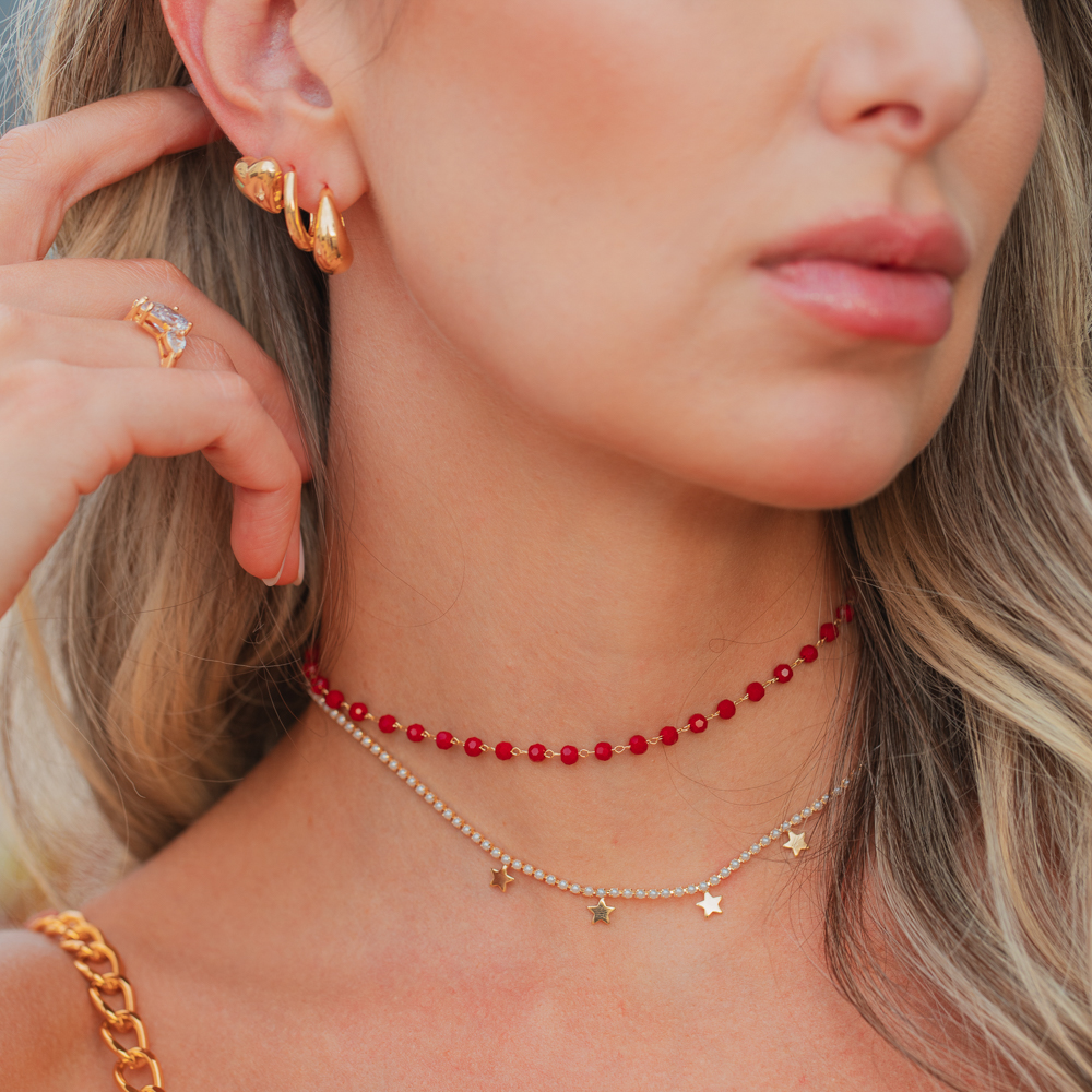 CHOKER PÉROLA RIVIERA COM ESTRELINHAS BANHO OURO 18K