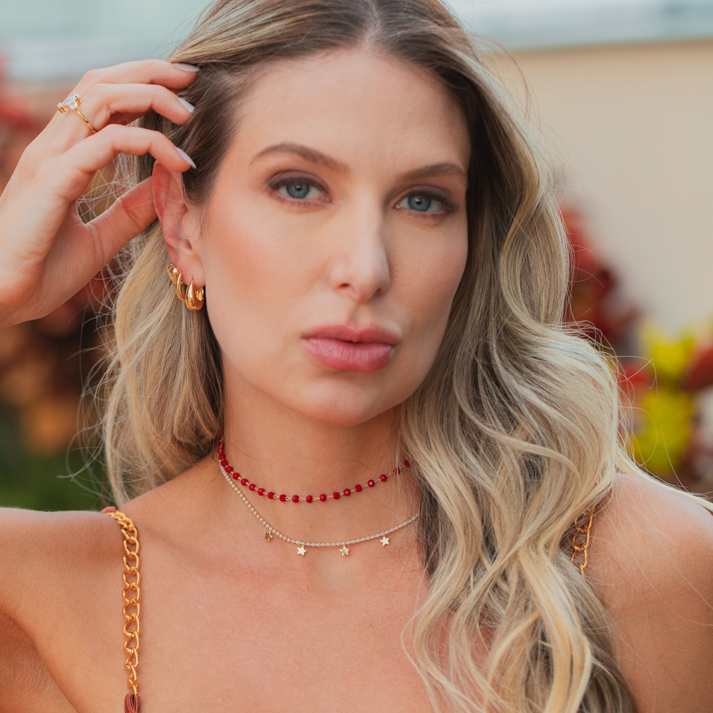 CHOKER PÉROLA RIVIERA COM ESTRELINHAS BANHO OURO 18K
