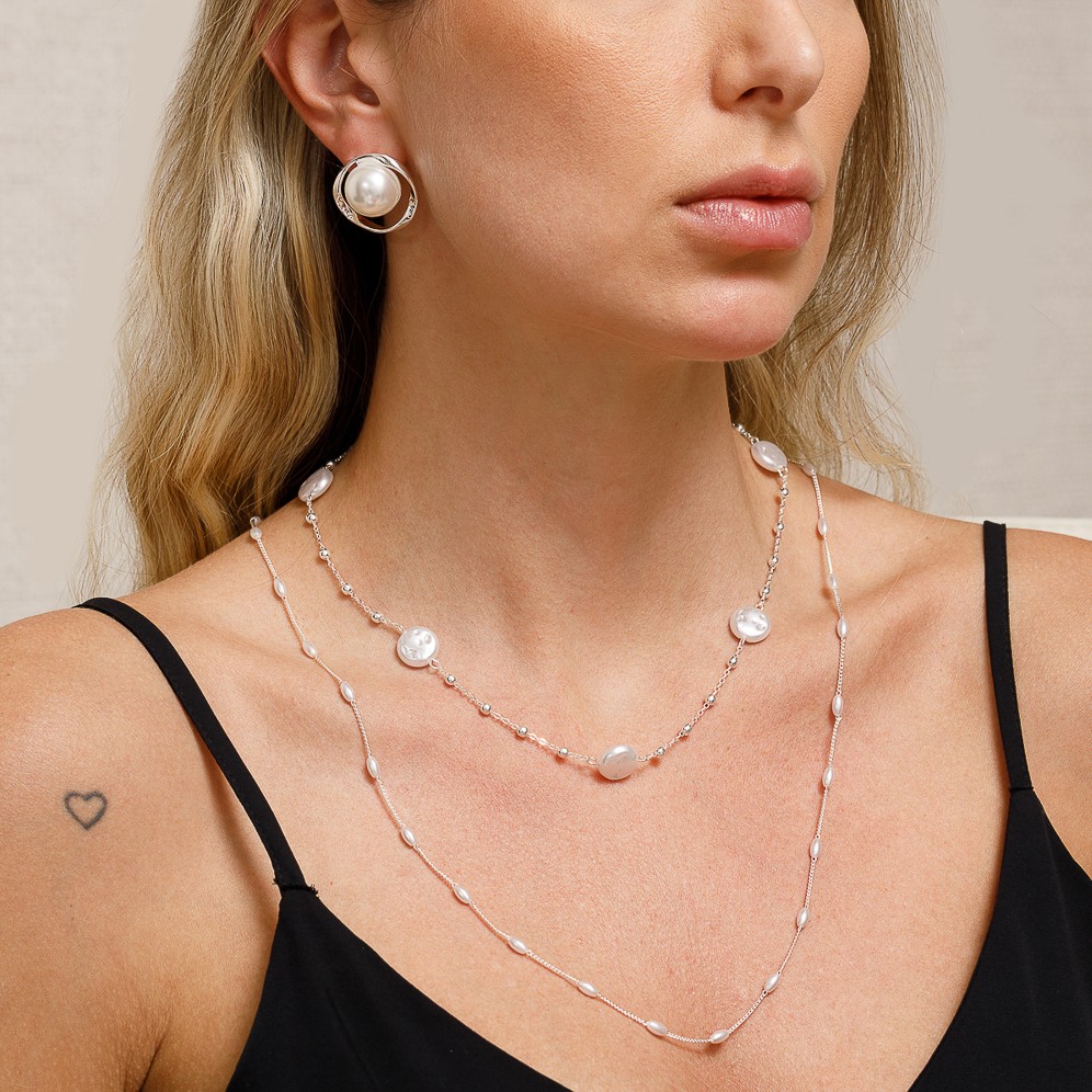 CHOKER PÉROLA COM BOLINHAS BANHO PRATA