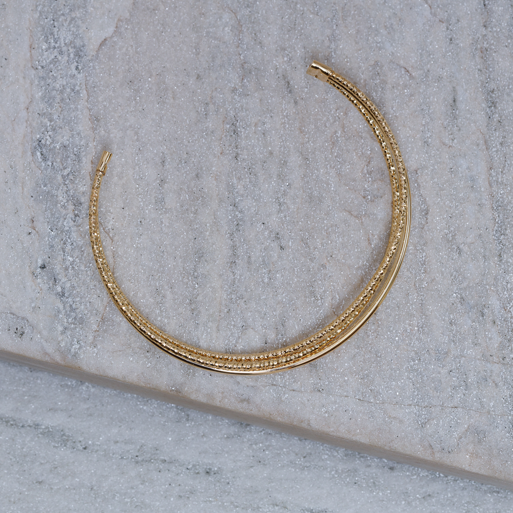 BRACELETE TRIPLO LISO E FOSCO BANHO OURO 18K