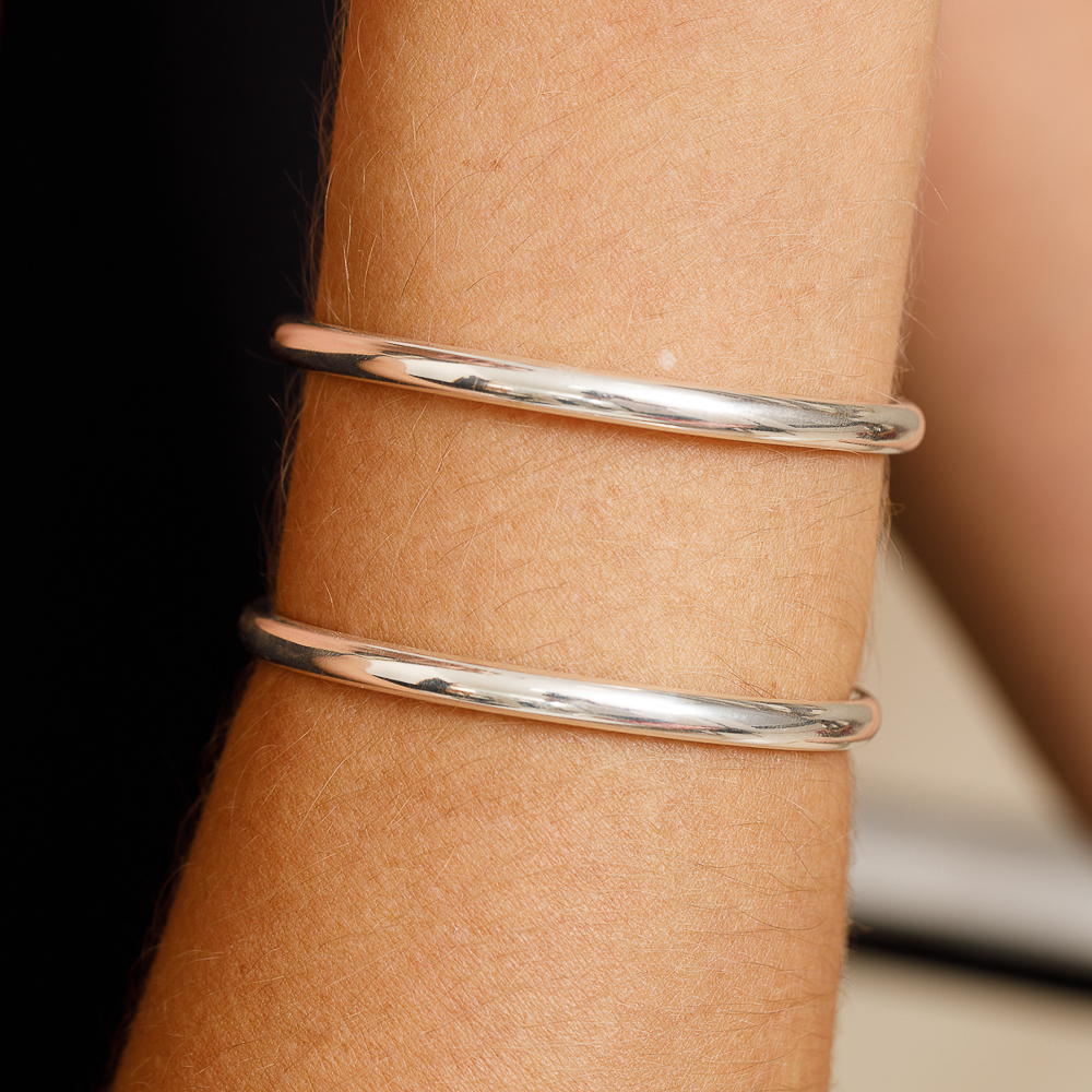 BRACELETE DUPLO LISO BANHO PRATA