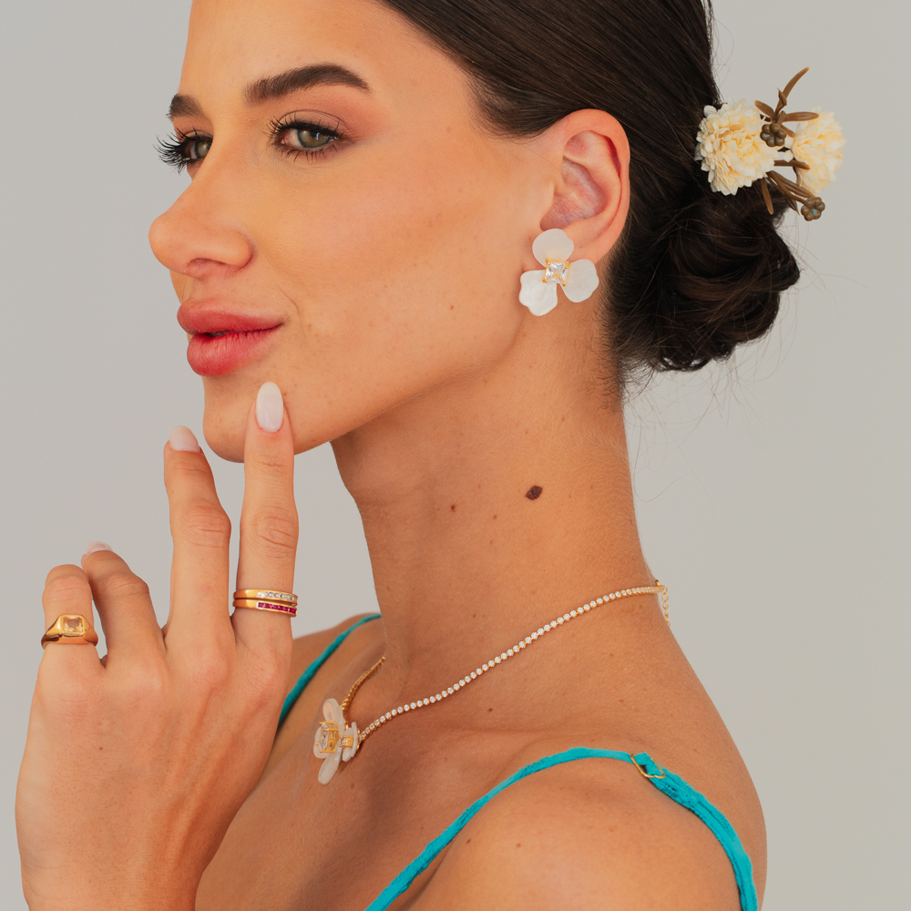 ANEL APARADOR DE ALIANÇA CRISTAL BANHO OURO 18K