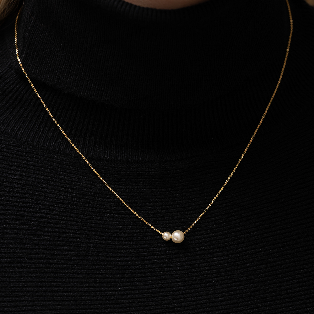 COLAR PÉROLA DUPLA BANHO OURO 18K