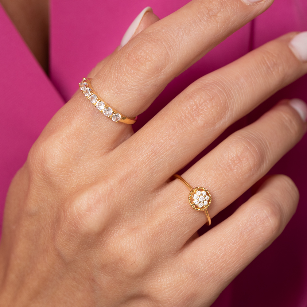 ANEL MEIA ALIANÇA CRISTAL BANHO OURO 18K