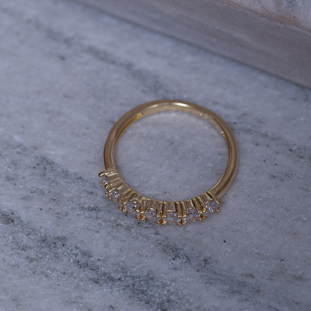 ANEL MEIA ALIANÇA ZIRCÔNIA CRISTAL BANHO OURO 18K