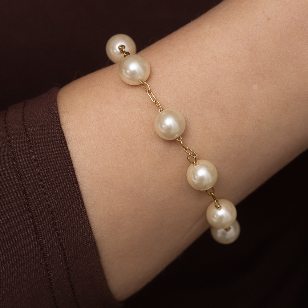 PULSEIRA PÉROLA G MIX DE ELOS BANHO OURO 18K