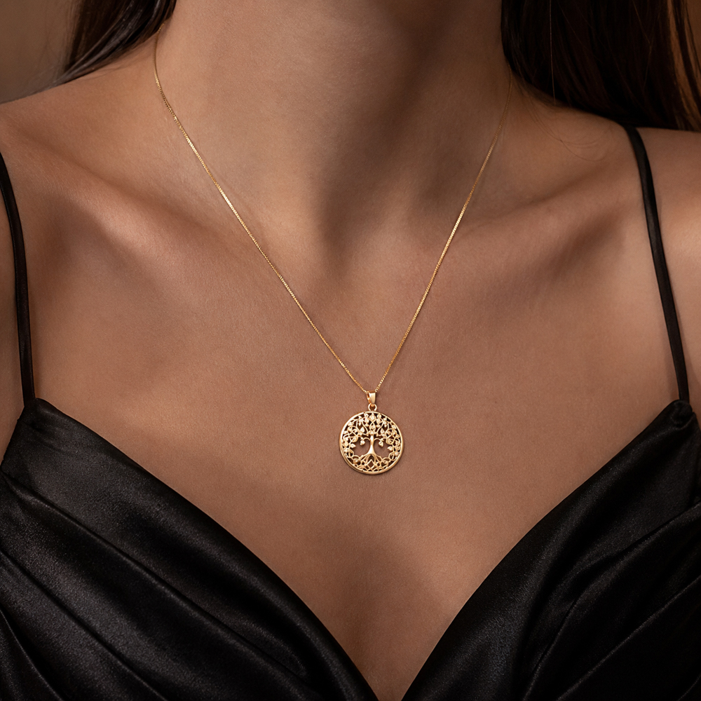 COLAR ÁRVORE DA VIDA COM ZIRCÔNIAS BANHO OURO 18K