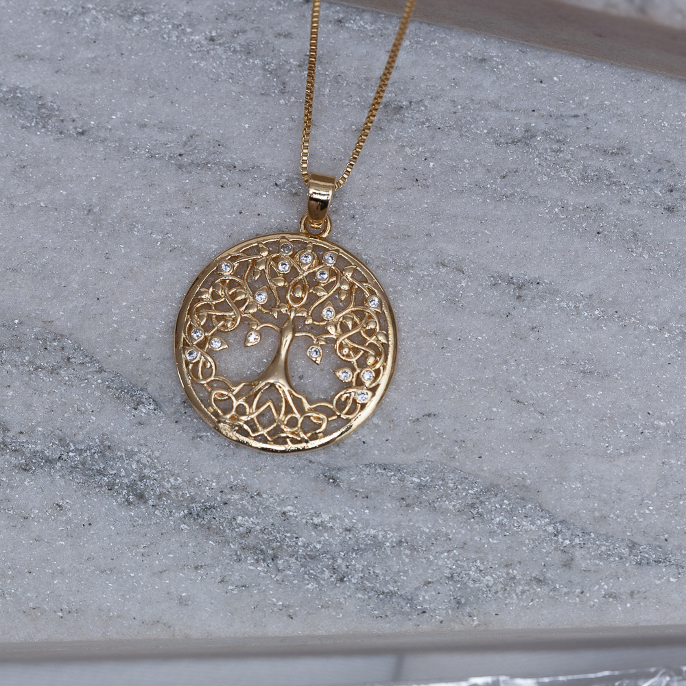 COLAR ÁRVORE DA VIDA COM ZIRCÔNIAS BANHO OURO 18K