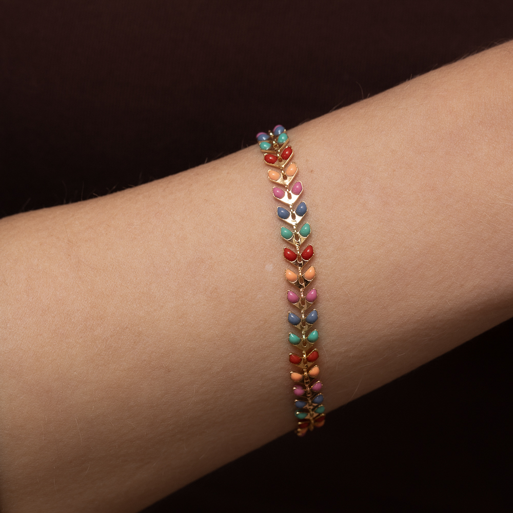 PULSEIRA RAMINHO ESMALTADO BANHO OURO 18K
