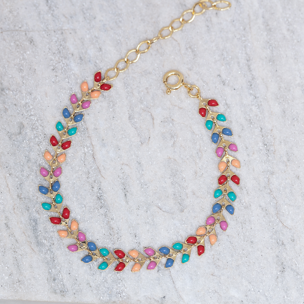 PULSEIRA RAMINHO ESMALTADO BANHO OURO 18K