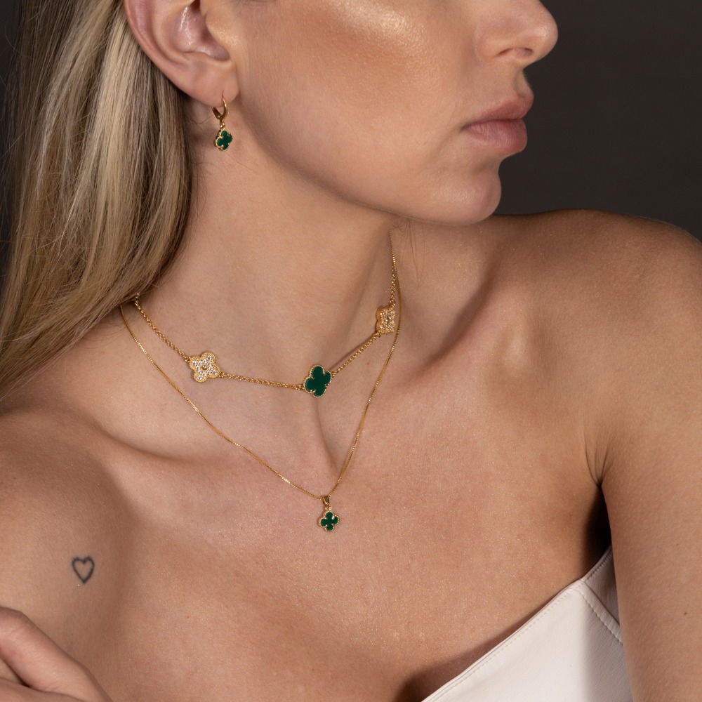 CHOKER VIRGINIA PEDRA VERDE E ZIRCÔNIA CRISTAL BANHO OURO 18K