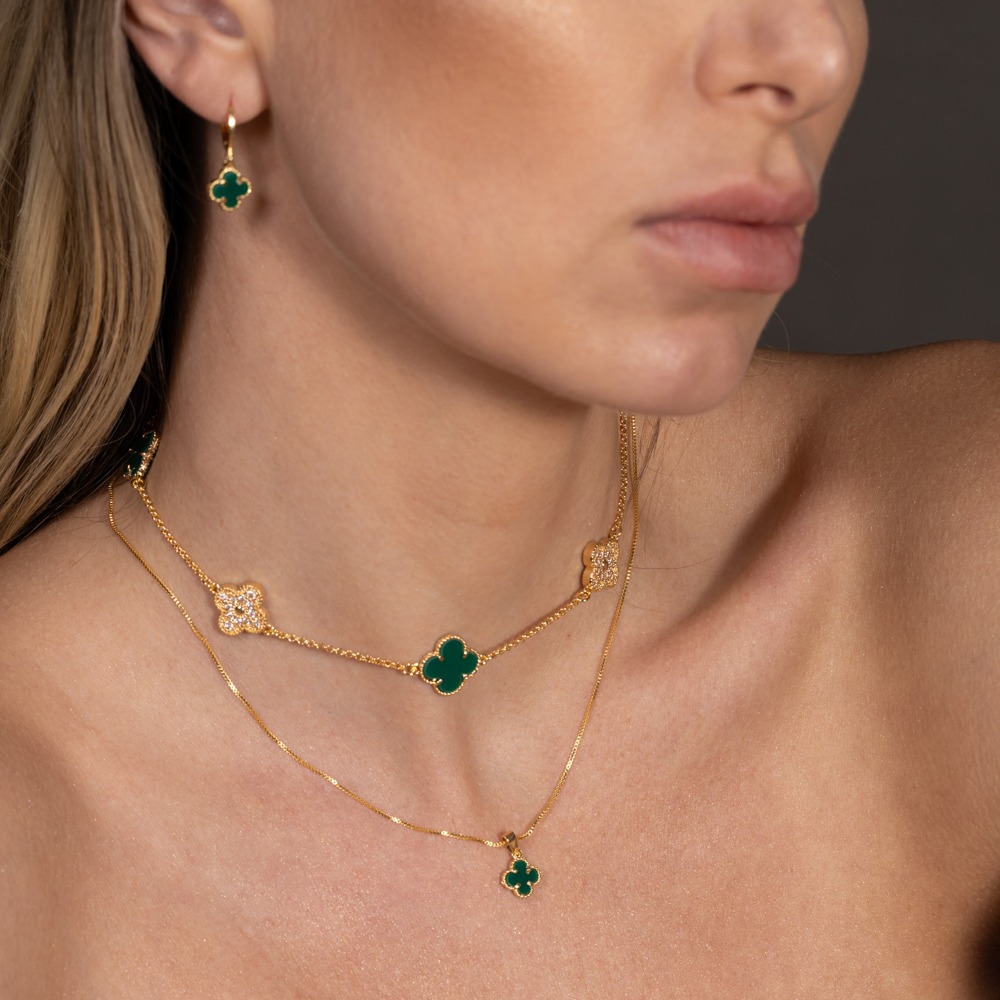 CHOKER VIRGINIA PEDRA VERDE E ZIRCÔNIA CRISTAL BANHO OURO 18K