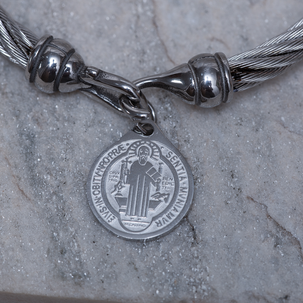 PULSEIRA BRACELETE MASCULINO SÃO BENTO EM AÇO INÓX