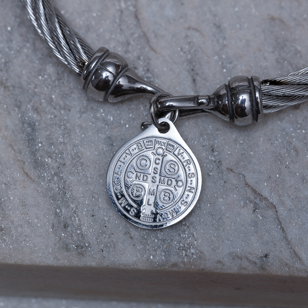 PULSEIRA BRACELETE MASCULINO SÃO BENTO EM AÇO INÓX