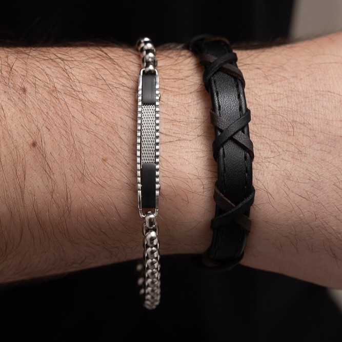 PULSEIRA COURO MARROM TRANÇADO E AÇO