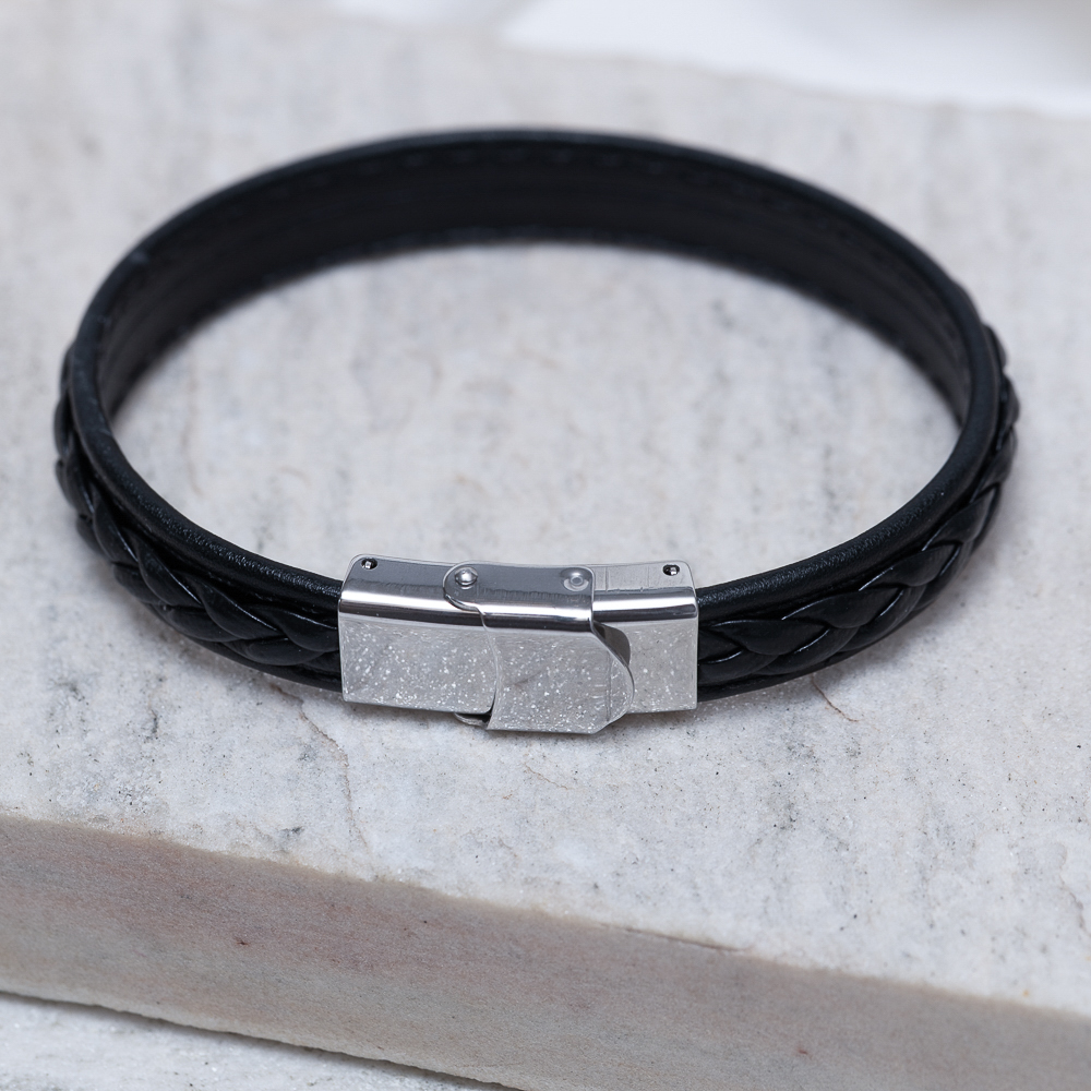 PULSEIRA COURO TRANÇADO E AÇO