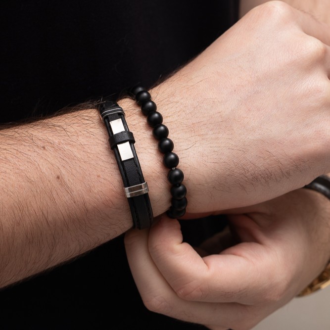 PULSEIRA COURO LISO E AÇO