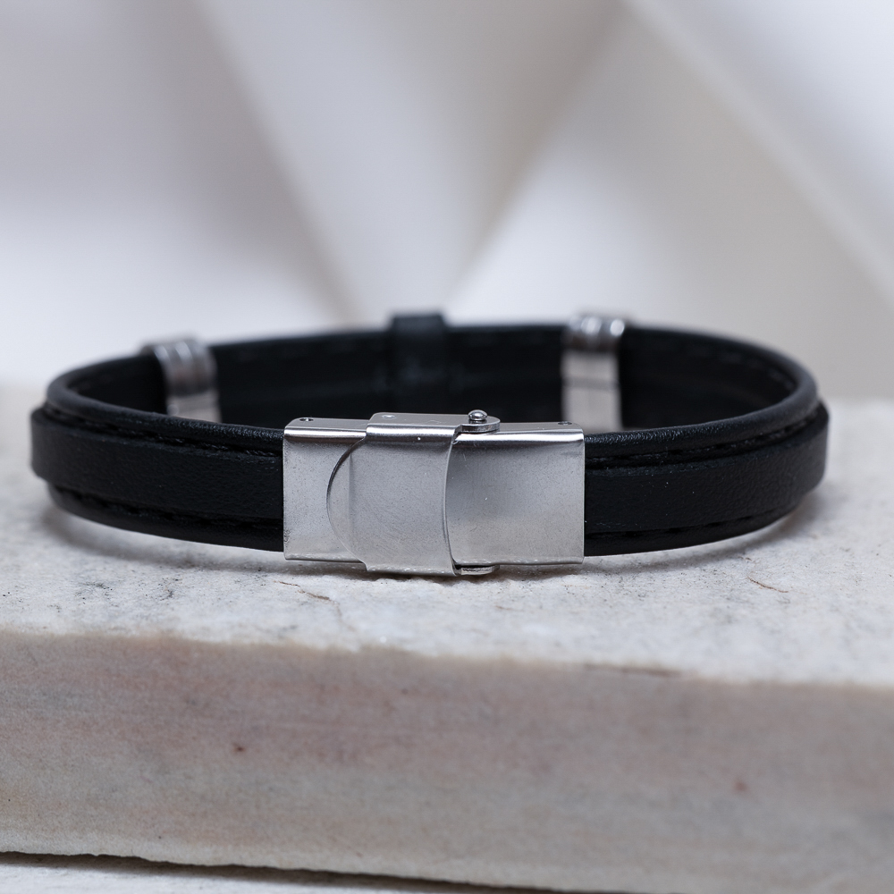 PULSEIRA COURO LISO E AÇO