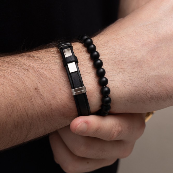 PULSEIRA COURO LISO E AÇO