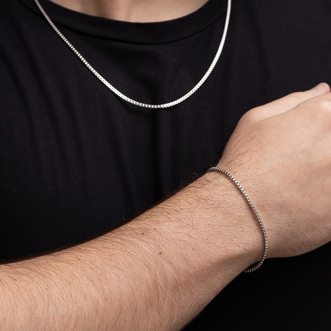 PULSEIRA MASCULINA ELO TIJOLINHO EM AÇO INÓX