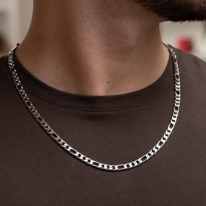 CORRENTE MASCULINA MIX DE ELOS GRUMET EM AÇO INÓX