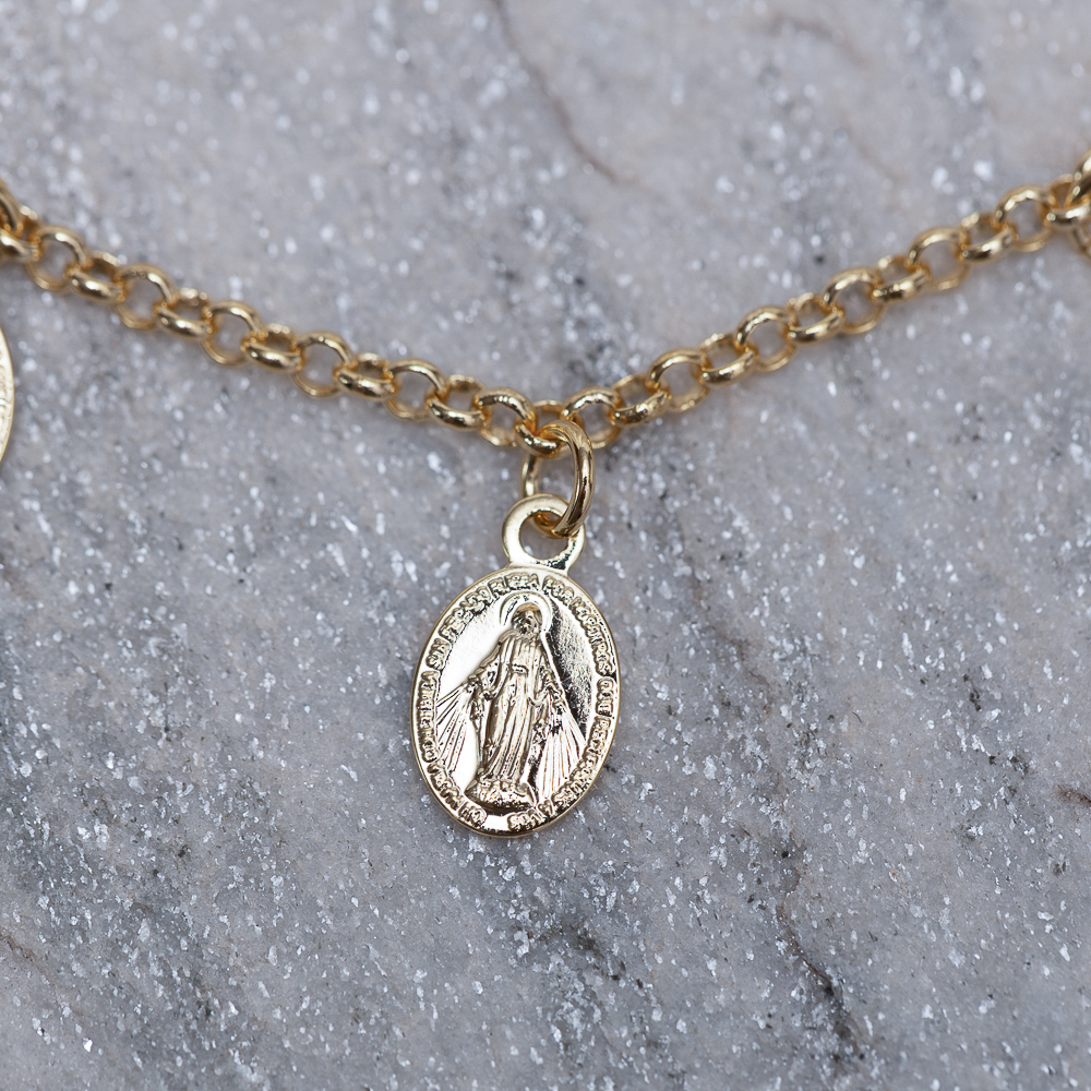PULSEIRA INFANTIL PINGENTES NOSSA SENHORA BANHO OURO 18K