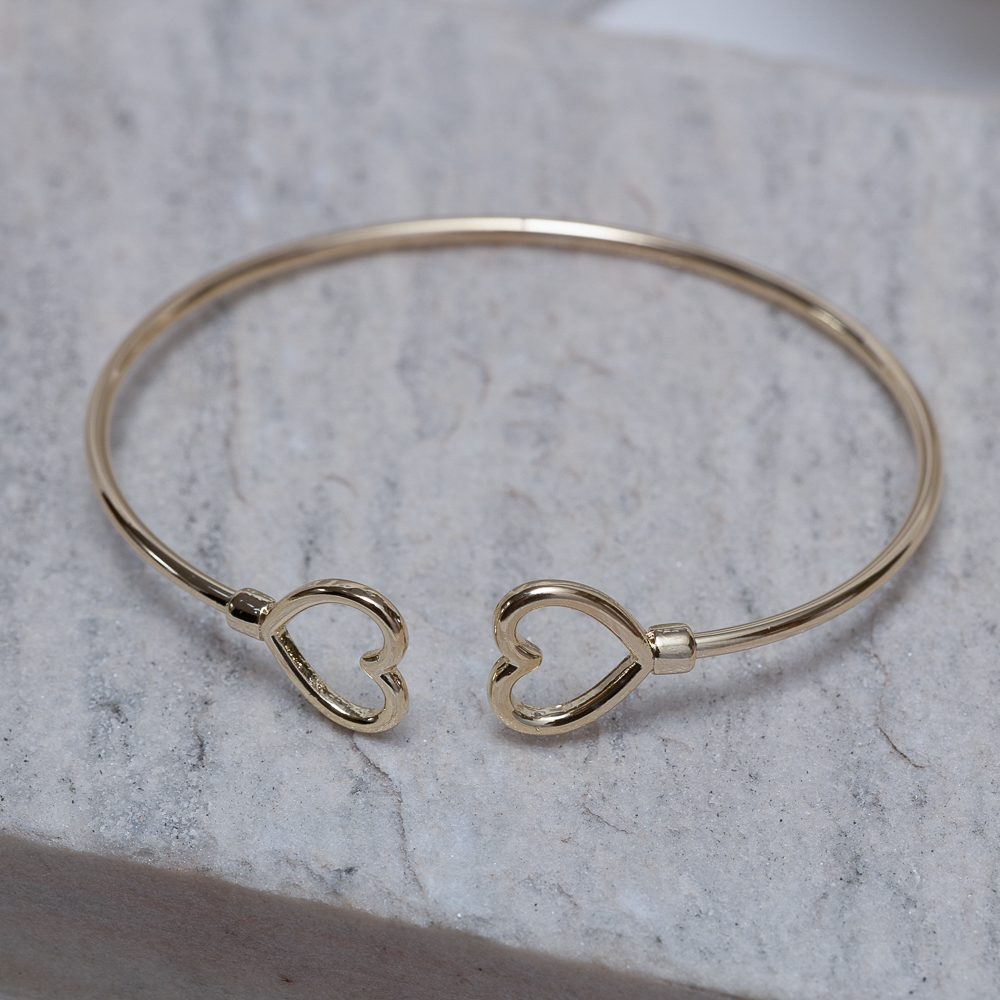 BRACELETE 2 CORAÇÕES BANHO OURO 18K