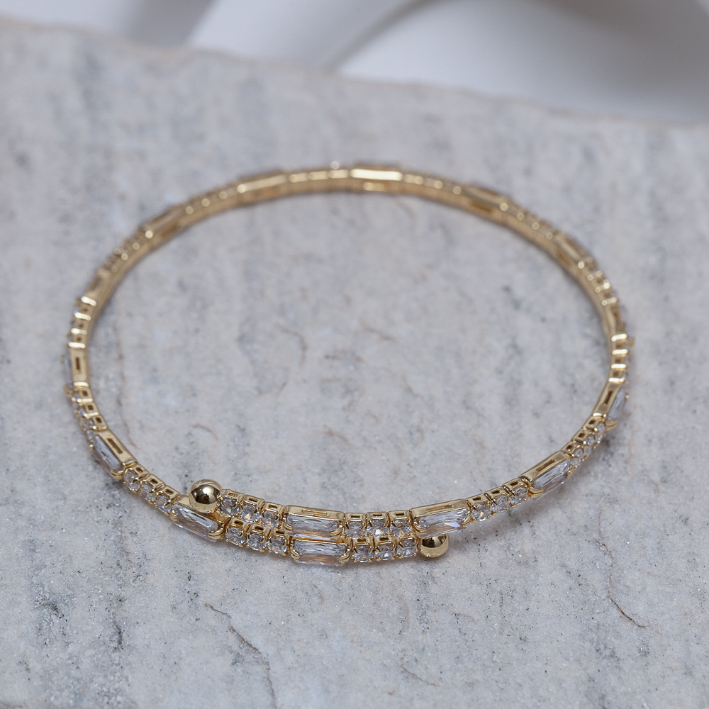 BRACELETE REGULÁVEL COM ZIRCÔNIAS CRISTAIS BANHO OURO 18K