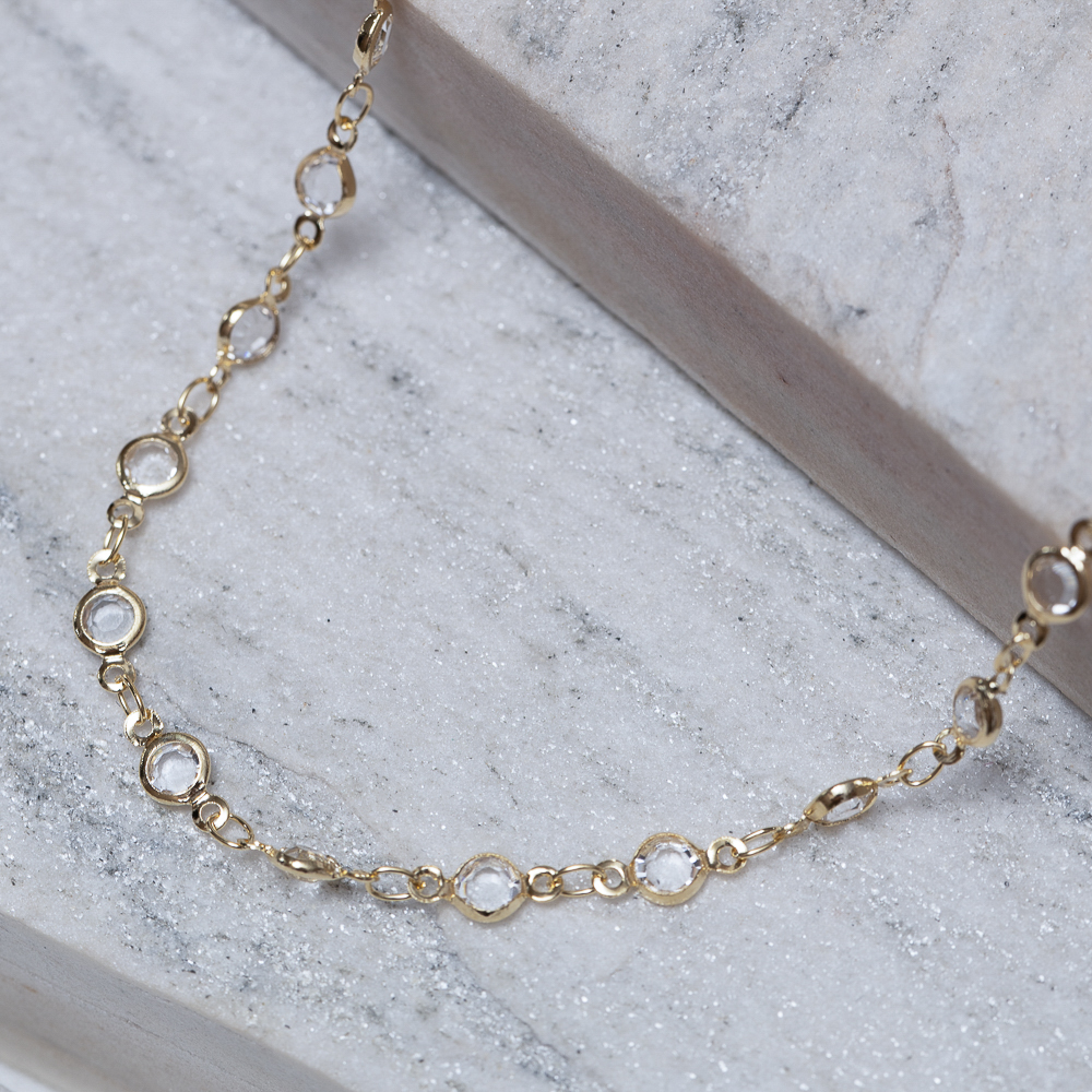 COLAR LONGO COM PEDRAS CRISTAIS BANHO OURO 18K