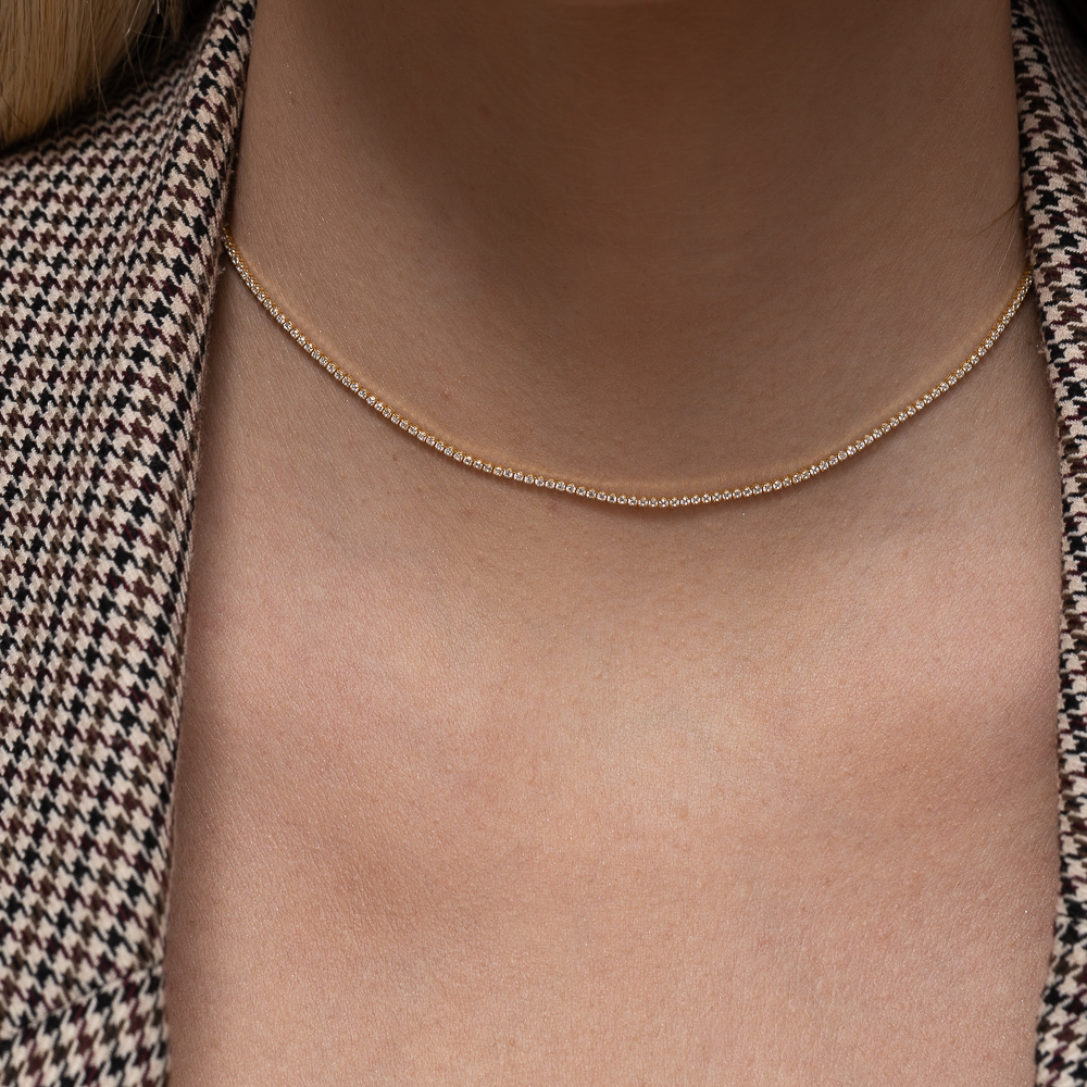 CHOKER RIVIERA PP CRISTAL BANHO OURO 18K