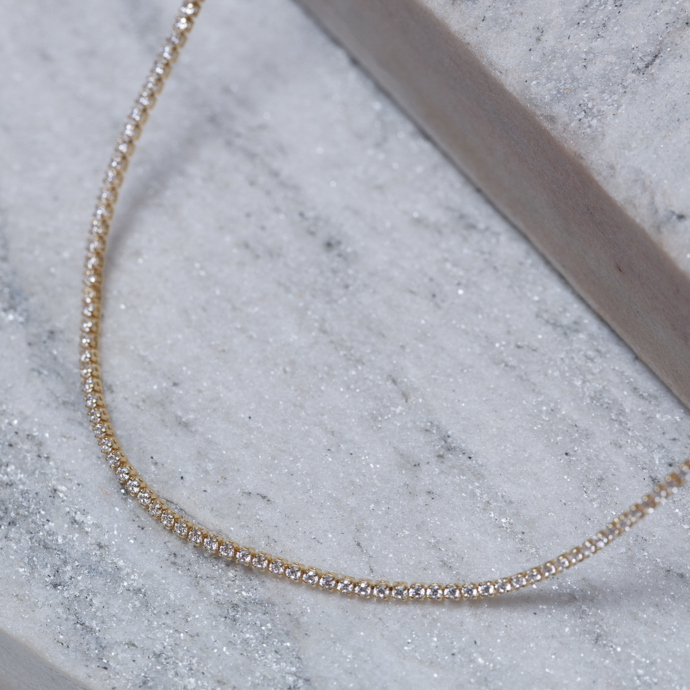 CHOKER RIVIERA PP CRISTAL BANHO OURO 18K