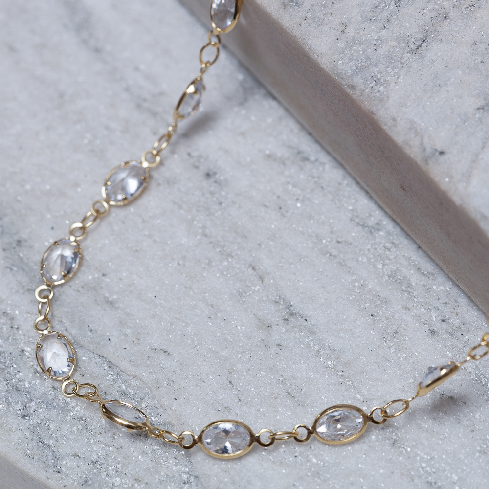 CHOKER CRISTAIS OVAIS BANHO OURO 18K