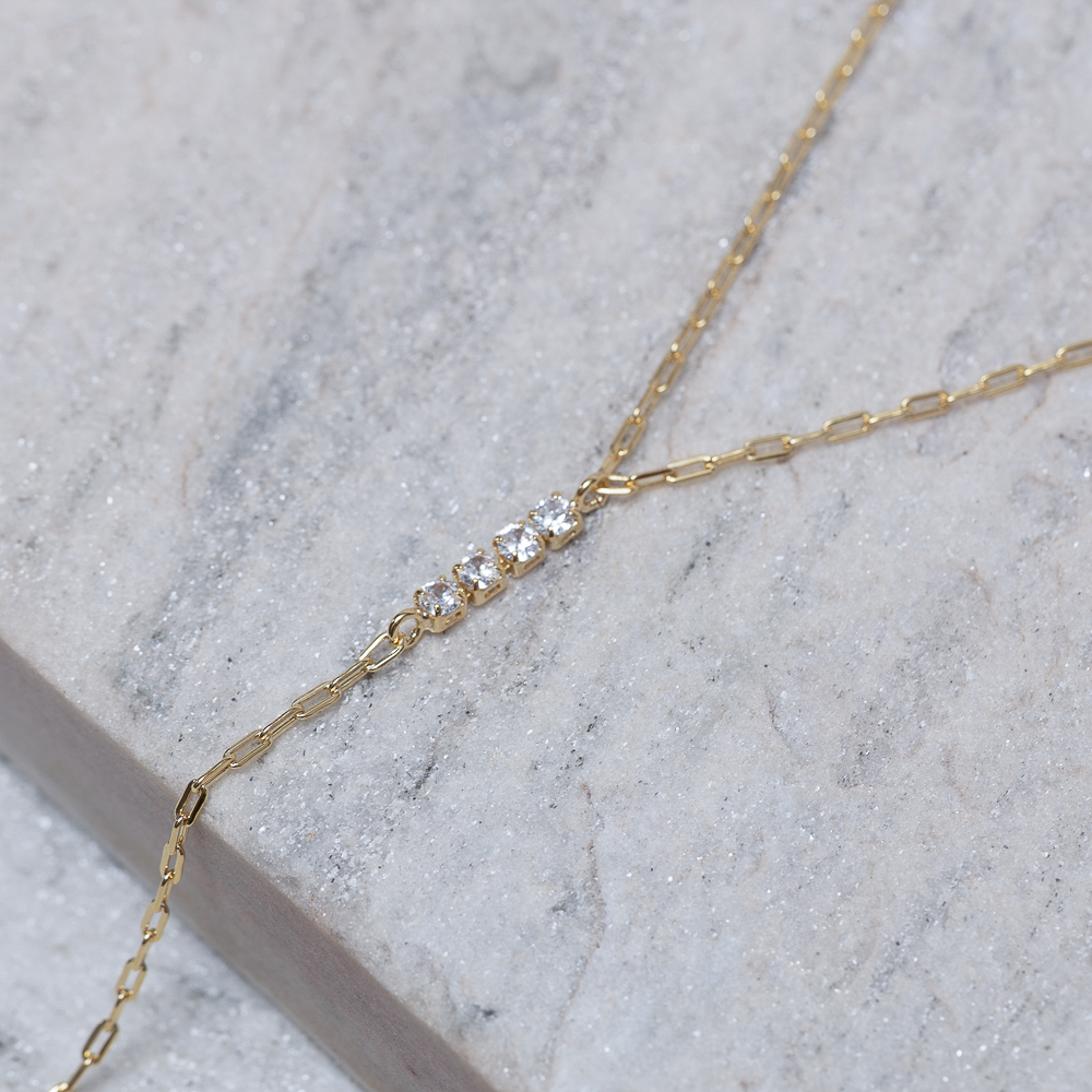 COLAR PÊNDULO COM ZIRCÔNIAS BANHO OURO 18K