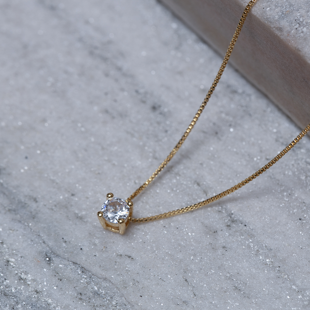 COLAR PONTO DE LUZ CRISTAL BANHO OURO 18K