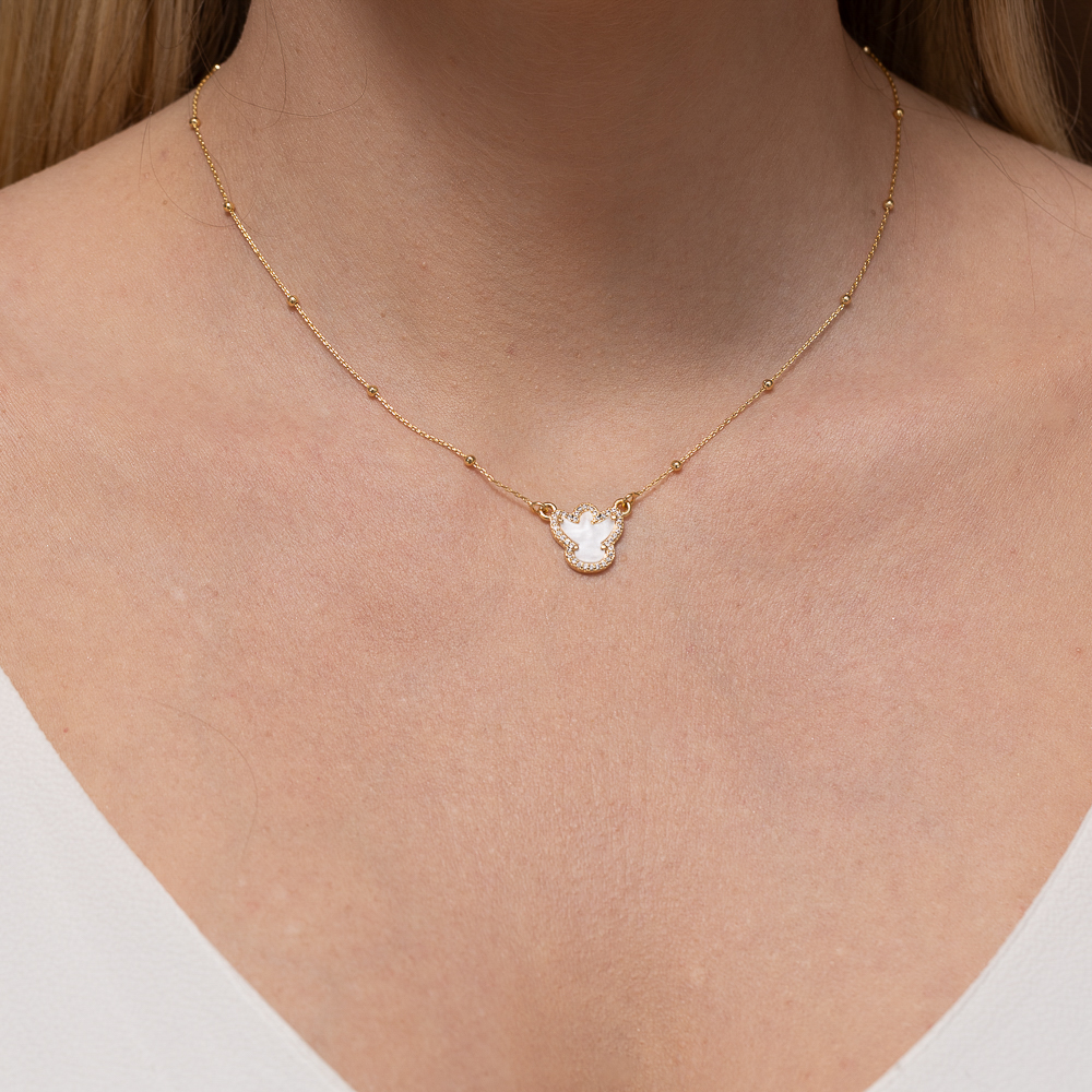 COLAR ESPÍRIO SANTO MADRE PÉROLA BANHO OURO 18K