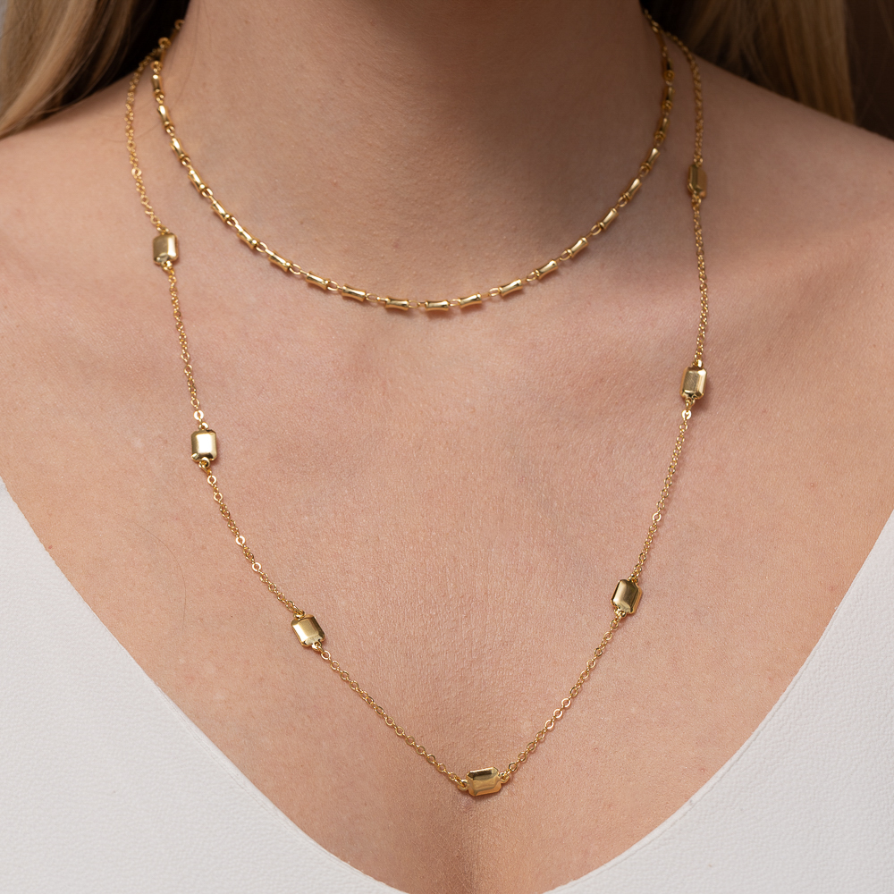 COLAR LONGO QUADRADINHOS BANHO OURO 18K