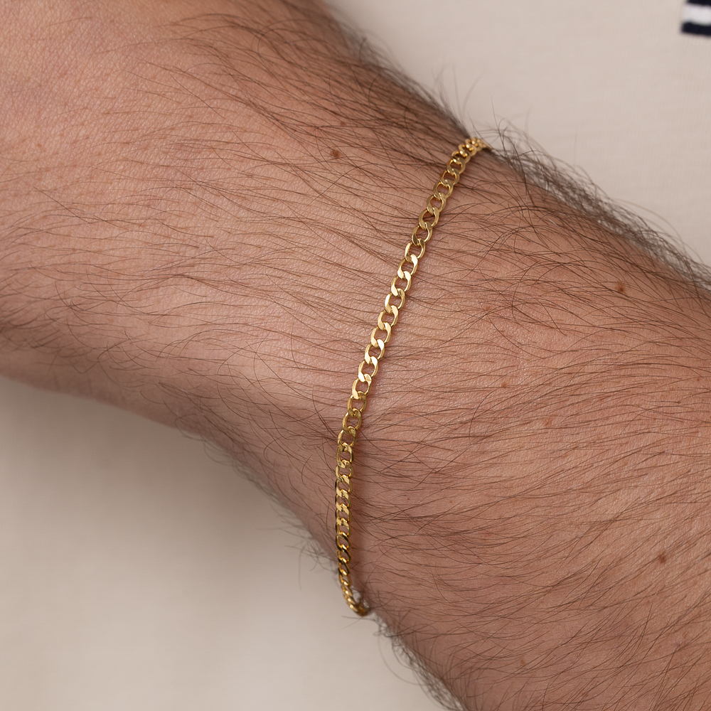 PULSEIRA MASCULINA ELOS GRUMET FINOS CT BANHO OURO 18K