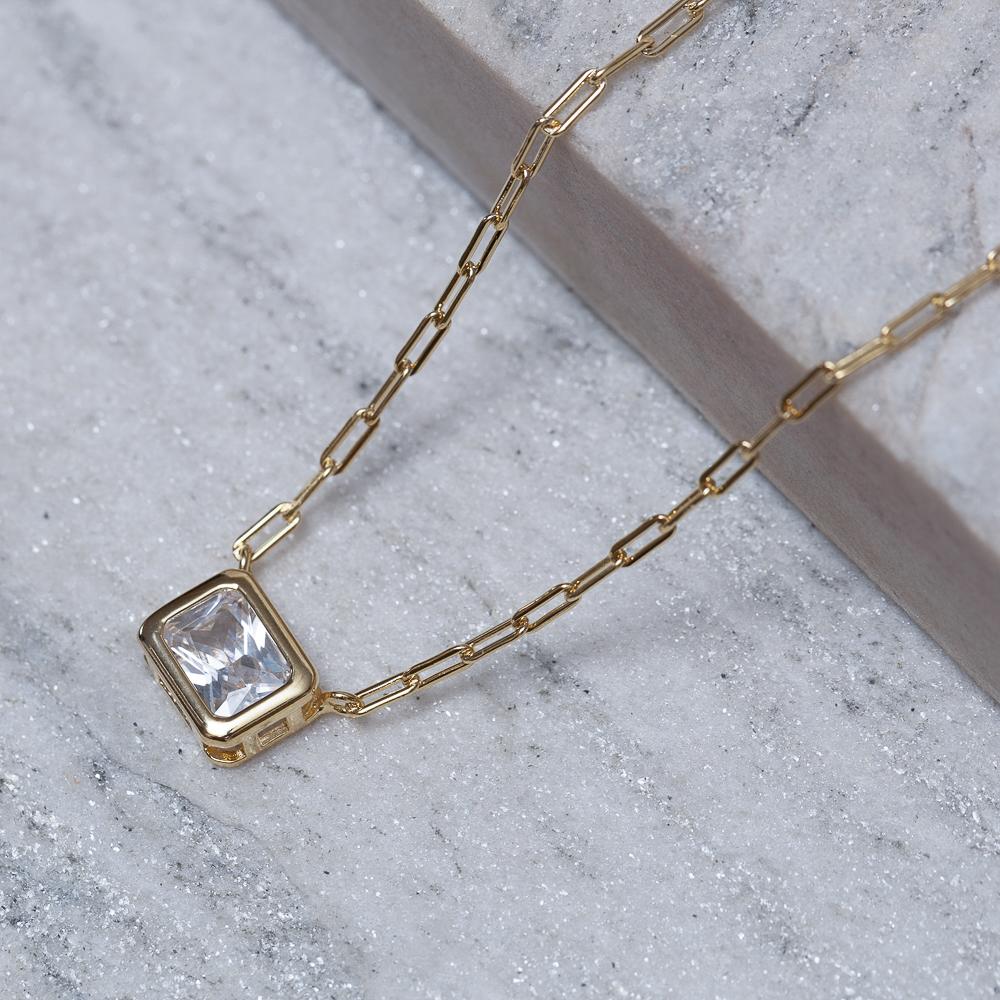 COLAR ELOS CARTIER COM PEDRA CRISTAL BANHO OURO 18K