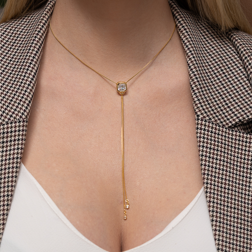 COLAR GRAVATINHA COM PEDRA CRISTAL BANHO OURO 18K